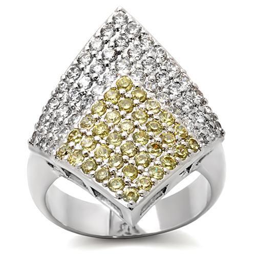 0W220 Rhodium Brass Ring with AAA Grade CZ in Topaz