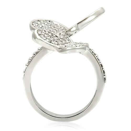 0W237 - Rhodium Brass Ring with AAA Grade CZ  in Clear