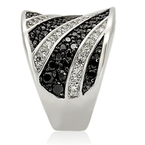 0W242 - Rhodium + Ruthenium Brass Ring with AAA Grade CZ  in Jet