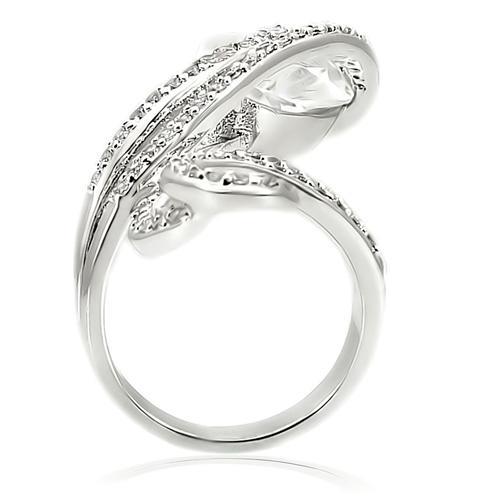 0W253 - Rhodium Brass Ring with AAA Grade CZ  in Clear