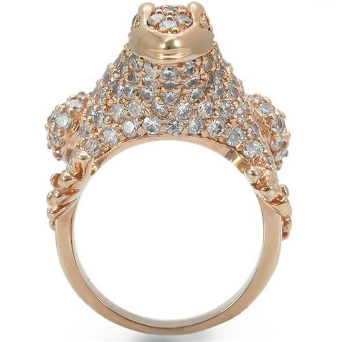 0W283 - Rose Gold Brass Ring with AAA Grade CZ  in Jet