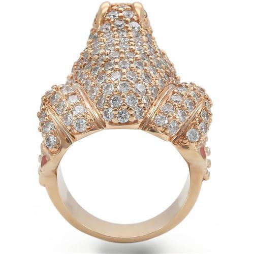 0W283 - Rose Gold Brass Ring with AAA Grade CZ  in Jet