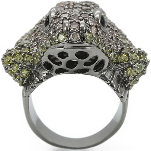 0W284 - Ruthenium Brass Ring with AAA Grade CZ  in Multi Color