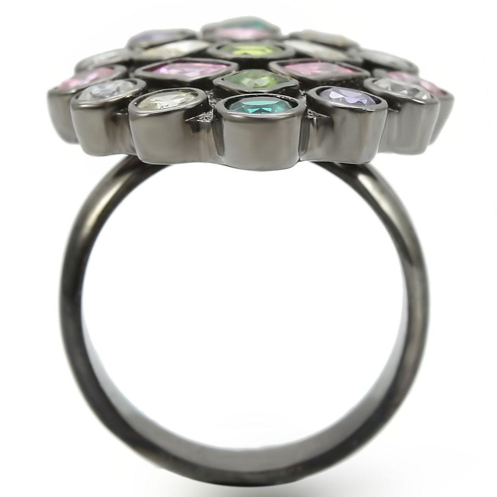 0W297 - Ruthenium Brass Ring with AAA Grade CZ  in Multi Color