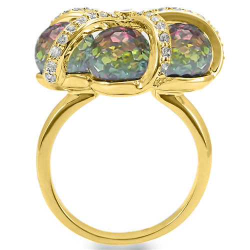 0W299 - Gold Plated Brass Ring with Top Grade Crystal  in Multi Color