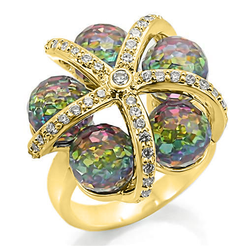 0W299 - Gold Plated Brass Ring with Top Grade Crystal  in Multi Color