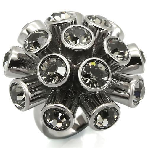 0W306 - Ruthenium Brass Ring with Top Grade Crystal  in Jet