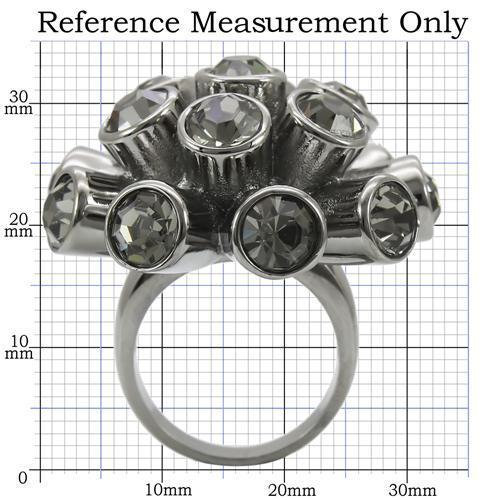 0W306 - Ruthenium Brass Ring with Top Grade Crystal  in Jet