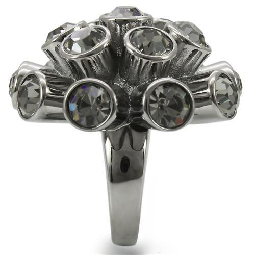 0W306 - Ruthenium Brass Ring with Top Grade Crystal  in Jet