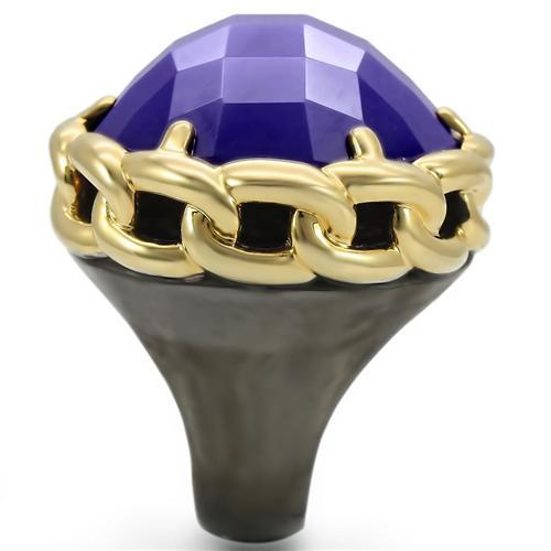 0W311 - Gold+Ruthenium Brass Ring with Milky CZ  in Tanzanite