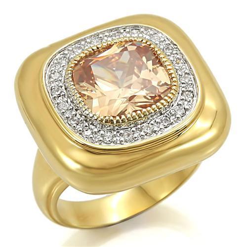 0W315 - Gold+Rhodium Brass Ring with AAA Grade CZ  in Champagne