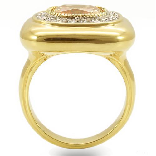 0W315 - Gold+Rhodium Brass Ring with AAA Grade CZ  in Champagne