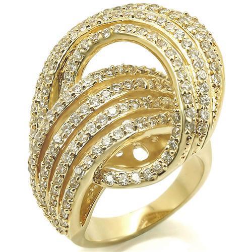 0W316 - Gold Brass Ring with AAA Grade CZ  in Clear