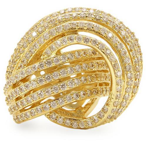 0W316 - Gold Brass Ring with AAA Grade CZ  in Clear