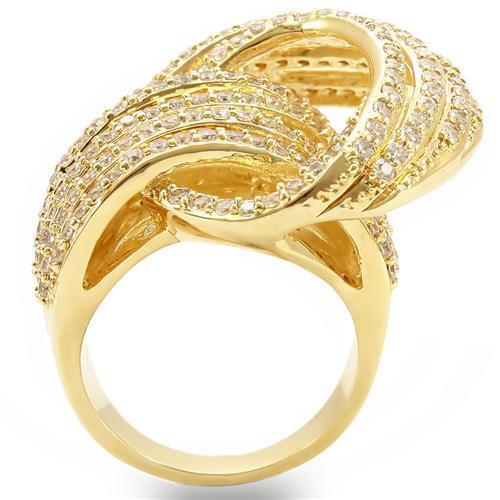 0W316 - Gold Brass Ring with AAA Grade CZ  in Clear