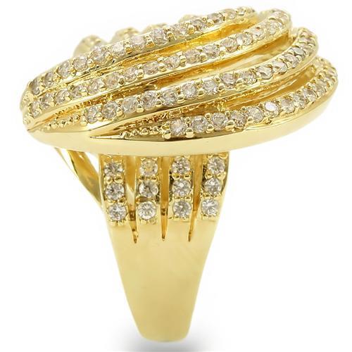 0W316 - Gold Brass Ring with AAA Grade CZ  in Clear