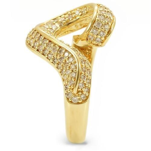 0W317 - Gold Brass Ring with AAA Grade CZ  in Clear