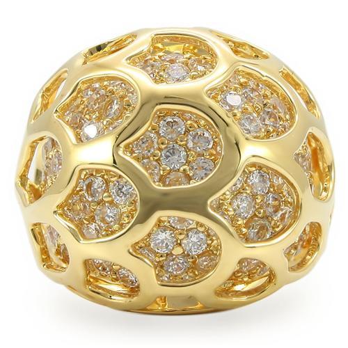 0W318 - Gold Brass Ring with AAA Grade CZ  in Clear