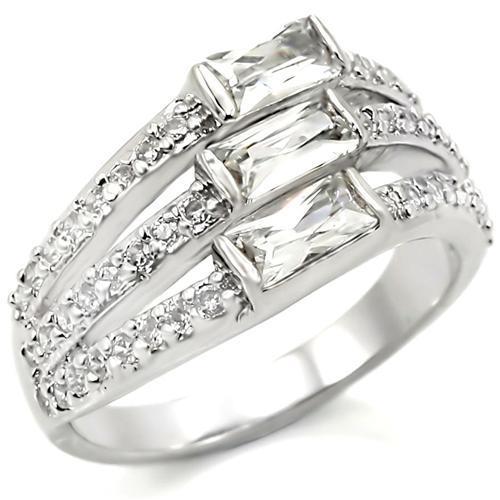 0W331 - Rhodium Brass Ring with AAA Grade CZ  in Clear