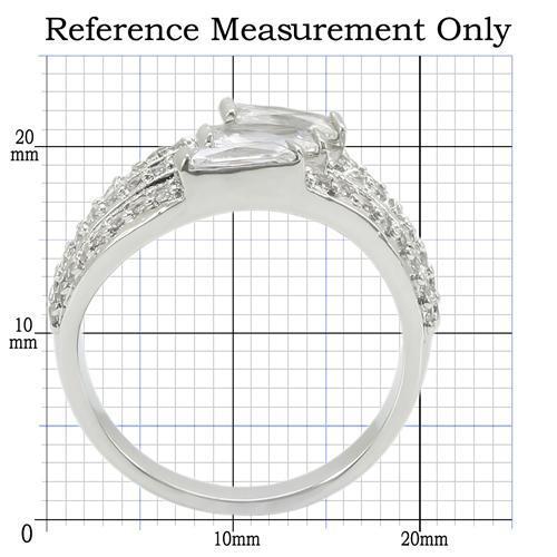 0W331 - Rhodium Brass Ring with AAA Grade CZ  in Clear