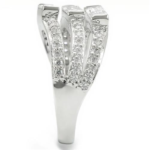 0W331 - Rhodium Brass Ring with AAA Grade CZ  in Clear