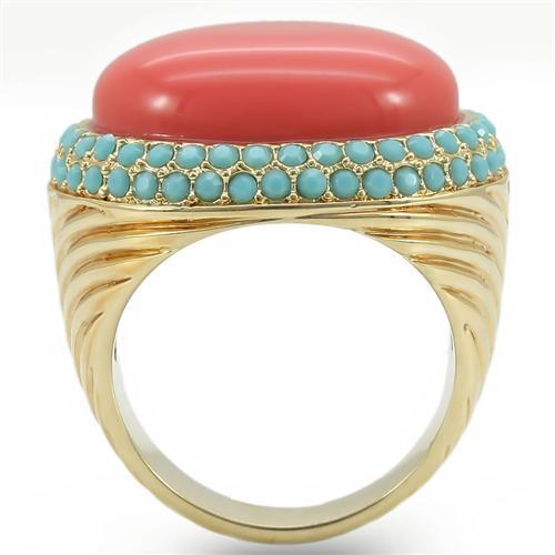 0W334 Gold Brass Ring with Semi-Precious in Rose