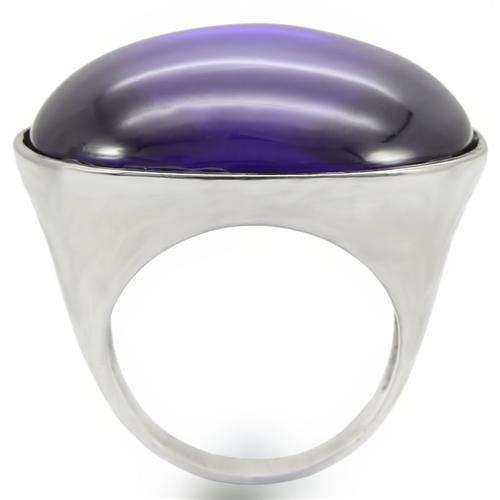 0W345 - Rhodium Brass Ring with Genuine Stone  in Amethyst