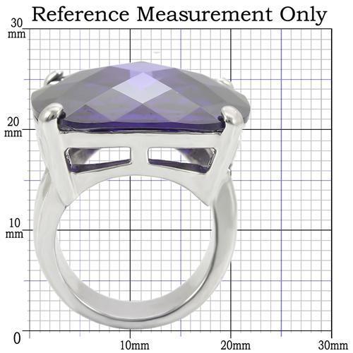 0W346 - Rhodium Brass Ring with AAA Grade CZ  in Tanzanite