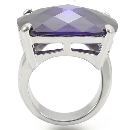 0W346 - Rhodium Brass Ring with AAA Grade CZ  in Tanzanite