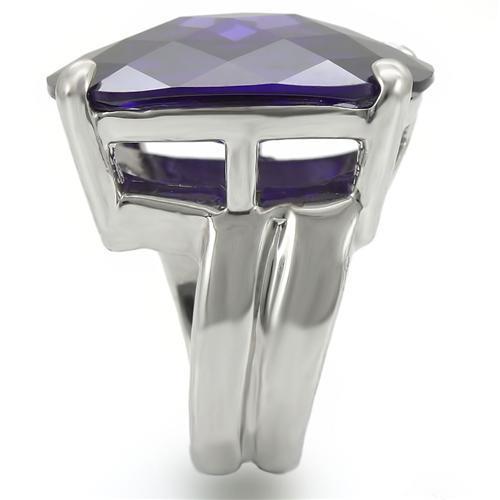 0W346 - Rhodium Brass Ring with AAA Grade CZ  in Tanzanite