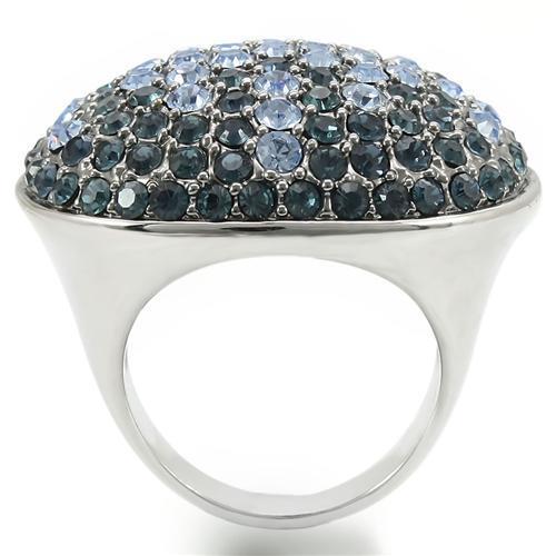 0W347 - Rhodium + Ruthenium Brass Ring with Top Grade Crystal  in Light Sapphire