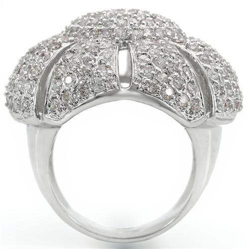 0W349 - Rhodium Brass Ring with AAA Grade CZ  in Clear