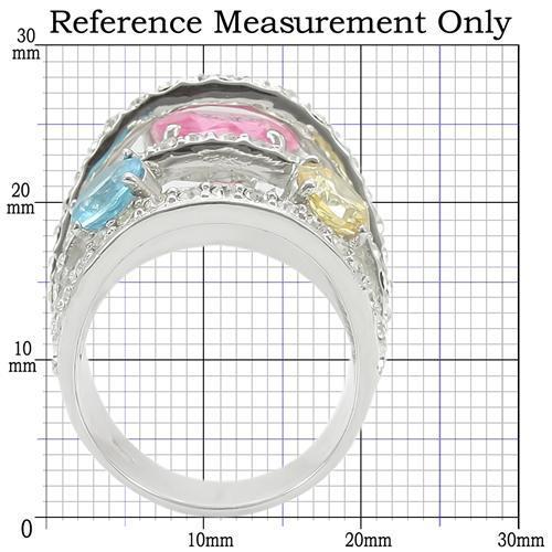 0W350 - Rhodium Brass Ring with AAA Grade CZ  in Rose