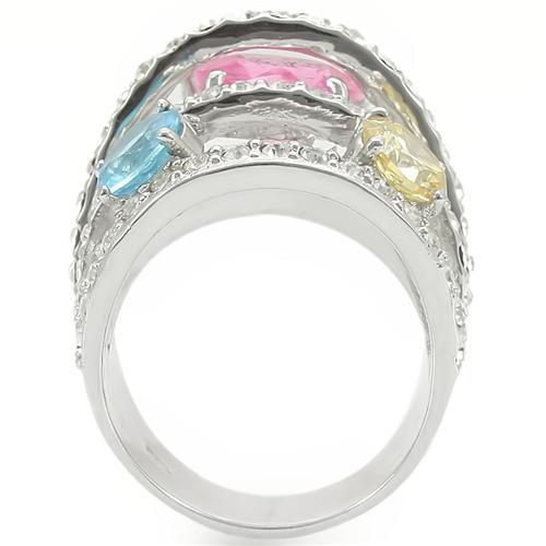 0W350 - Rhodium Brass Ring with AAA Grade CZ  in Rose