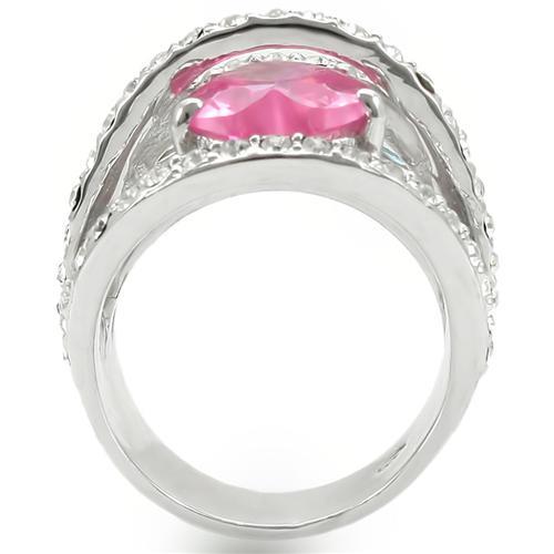 0W350 - Rhodium Brass Ring with AAA Grade CZ  in Rose