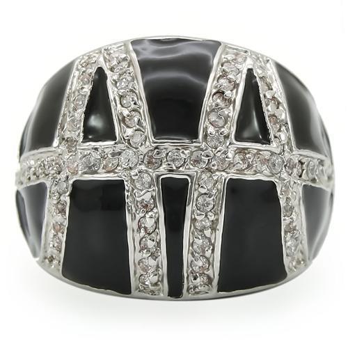 0W355 - Rhodium Brass Ring with AAA Grade CZ  in Clear