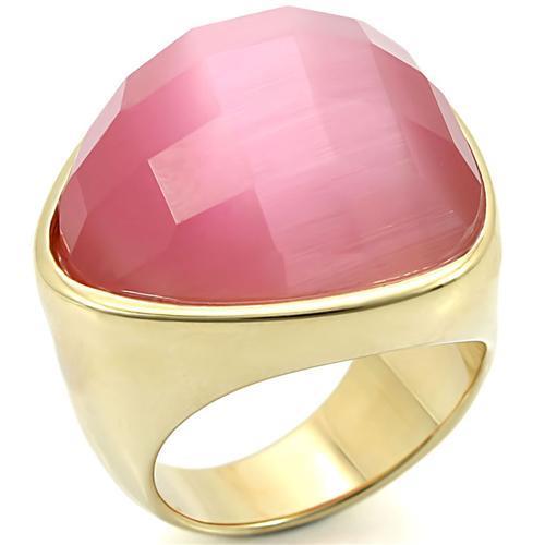 0W364 - Gold Brass Ring with Semi-Precious Cat Eye in Light Rose