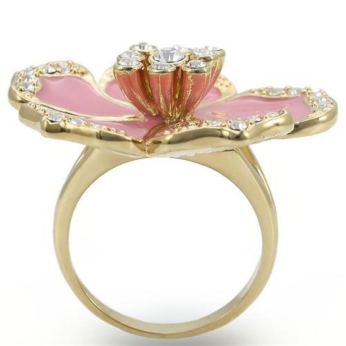 0W376 - Gold Brass Ring with Top Grade Crystal  in Clear