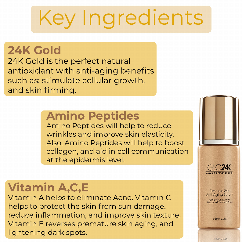 Timeless 24k Anti-Aging Serum with 24k Gold, Amino Peptides & Vitamins A, C, E