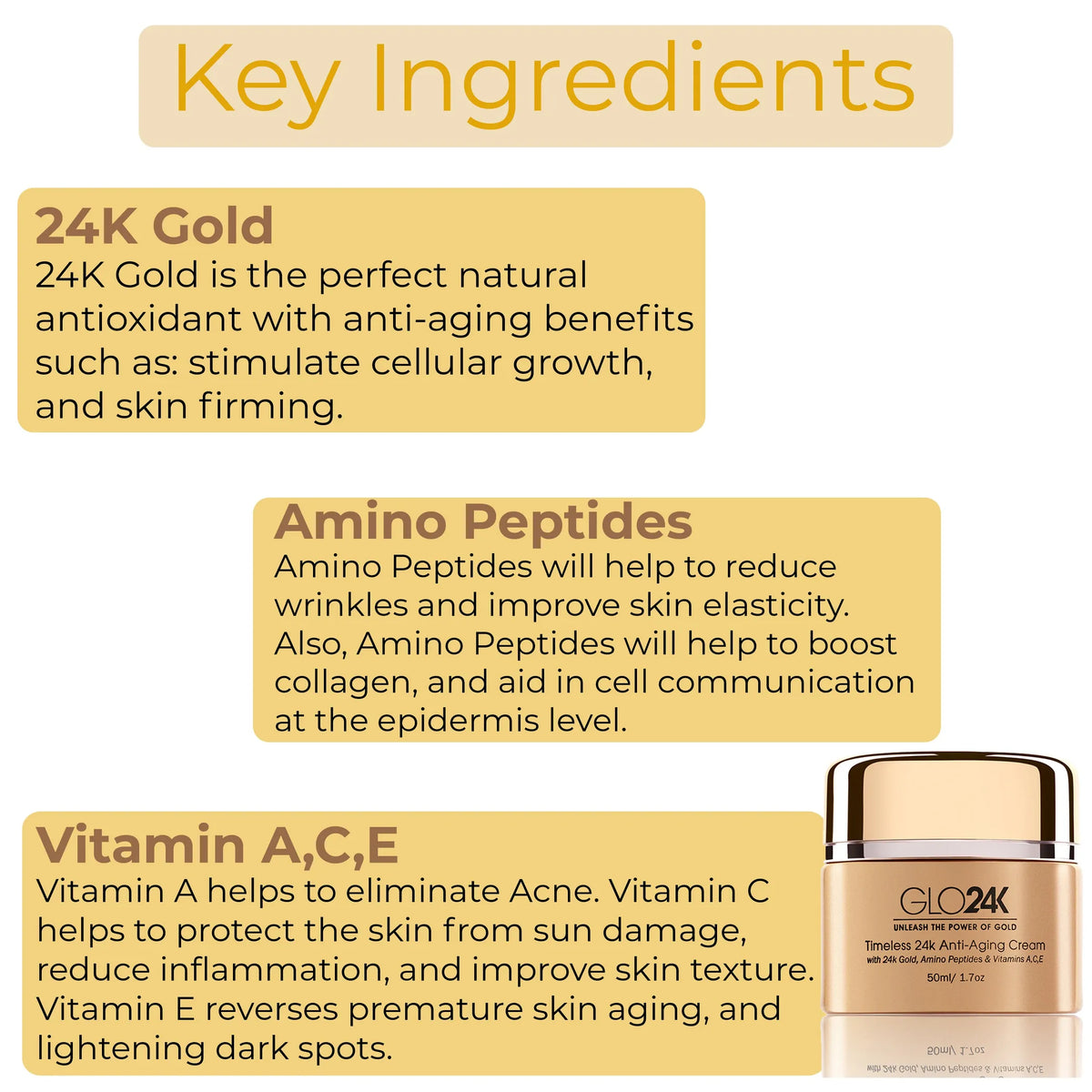 Timeless 24k Anti-Aging Cream with 24k Gold, Amino Peptides & Vitamins A, C, E