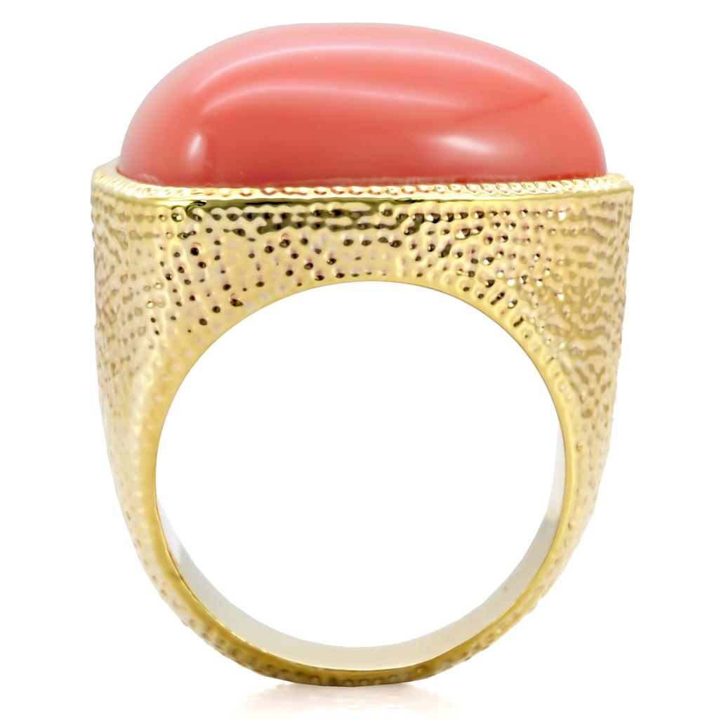 1W026 - Gold Brass Ring with Semi-Precious Coral in Rose