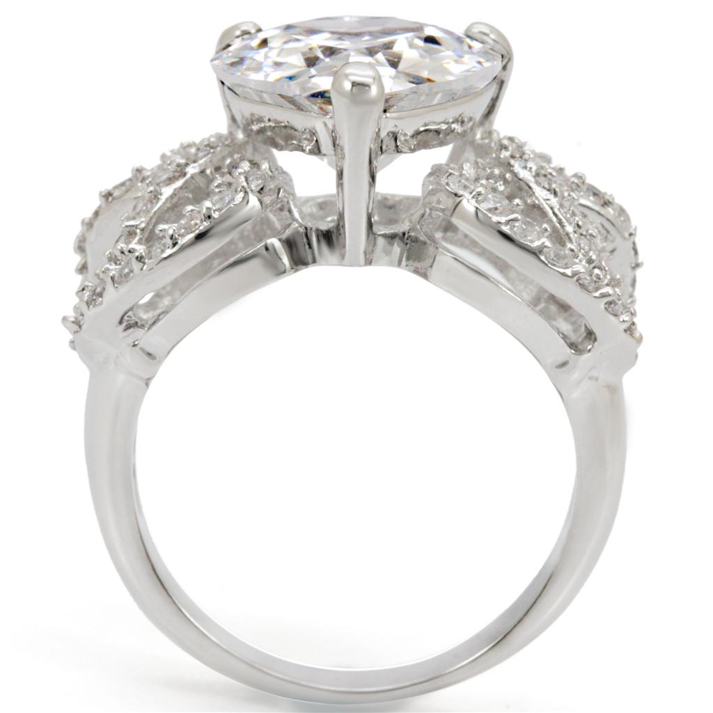 1W027 - Rhodium Brass Ring with AAA Grade CZ  in Clear