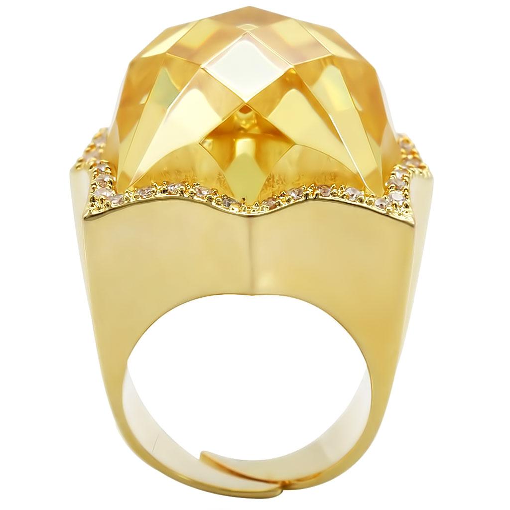 1W030 - Gold Brass Ring with AAA Grade CZ  in Citrine Yellow