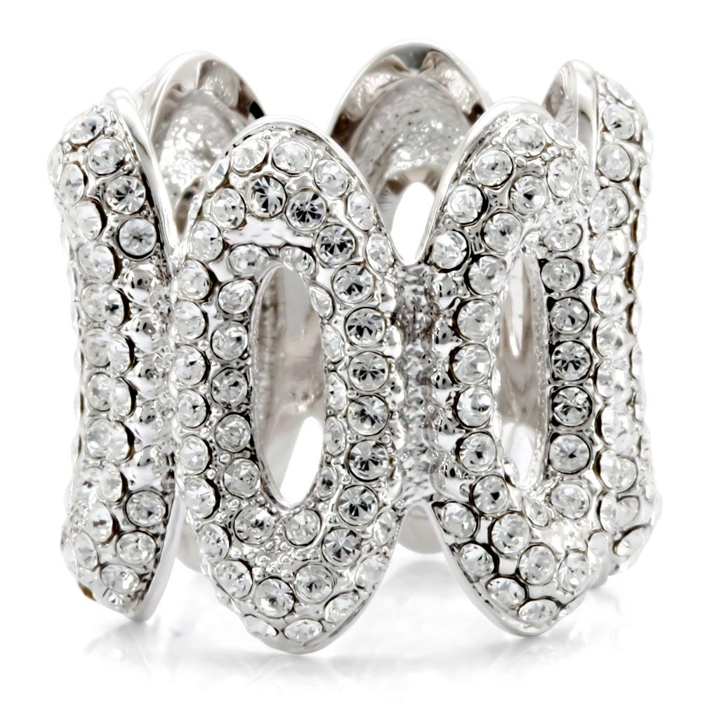 1W032 - Rhodium Brass Ring with Top Grade Crystal  in Clear