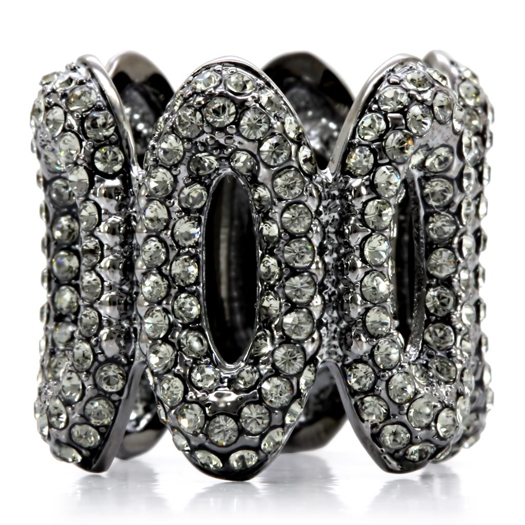 1W033 - Ruthenium Brass Ring with Top Grade Crystal  in Black Diamond