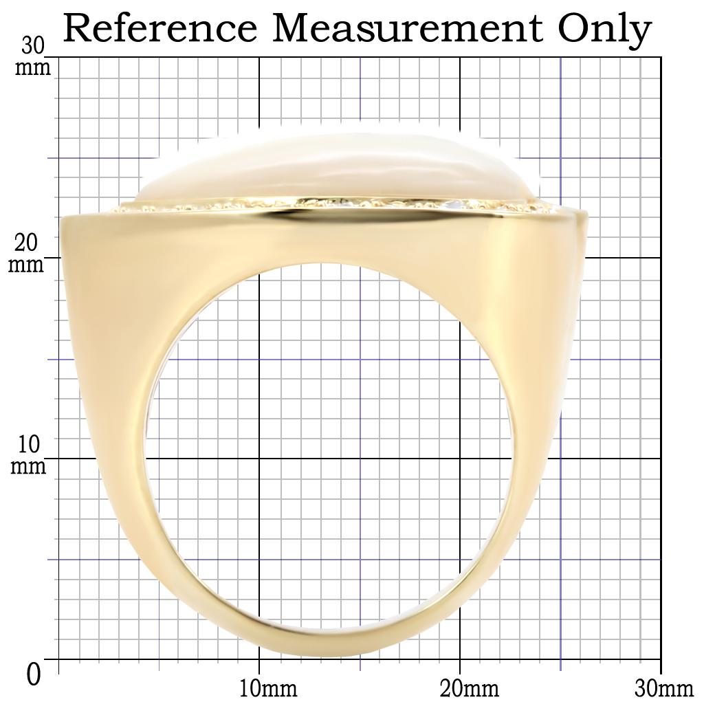 1W043 - Gold Brass Ring with Synthetic Synthetic Glass in White