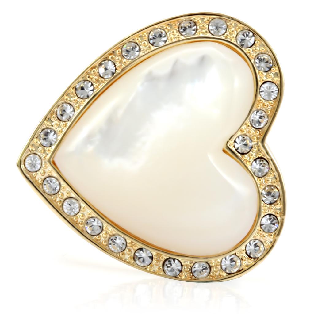 1W043 - Gold Brass Ring with Synthetic Synthetic Glass in White