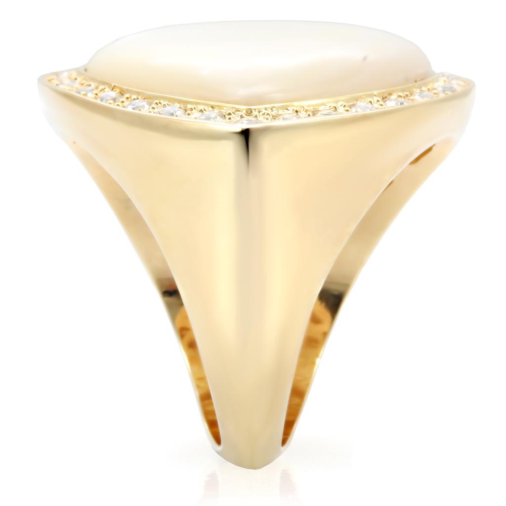 1W043 - Gold Brass Ring with Synthetic Synthetic Glass in White