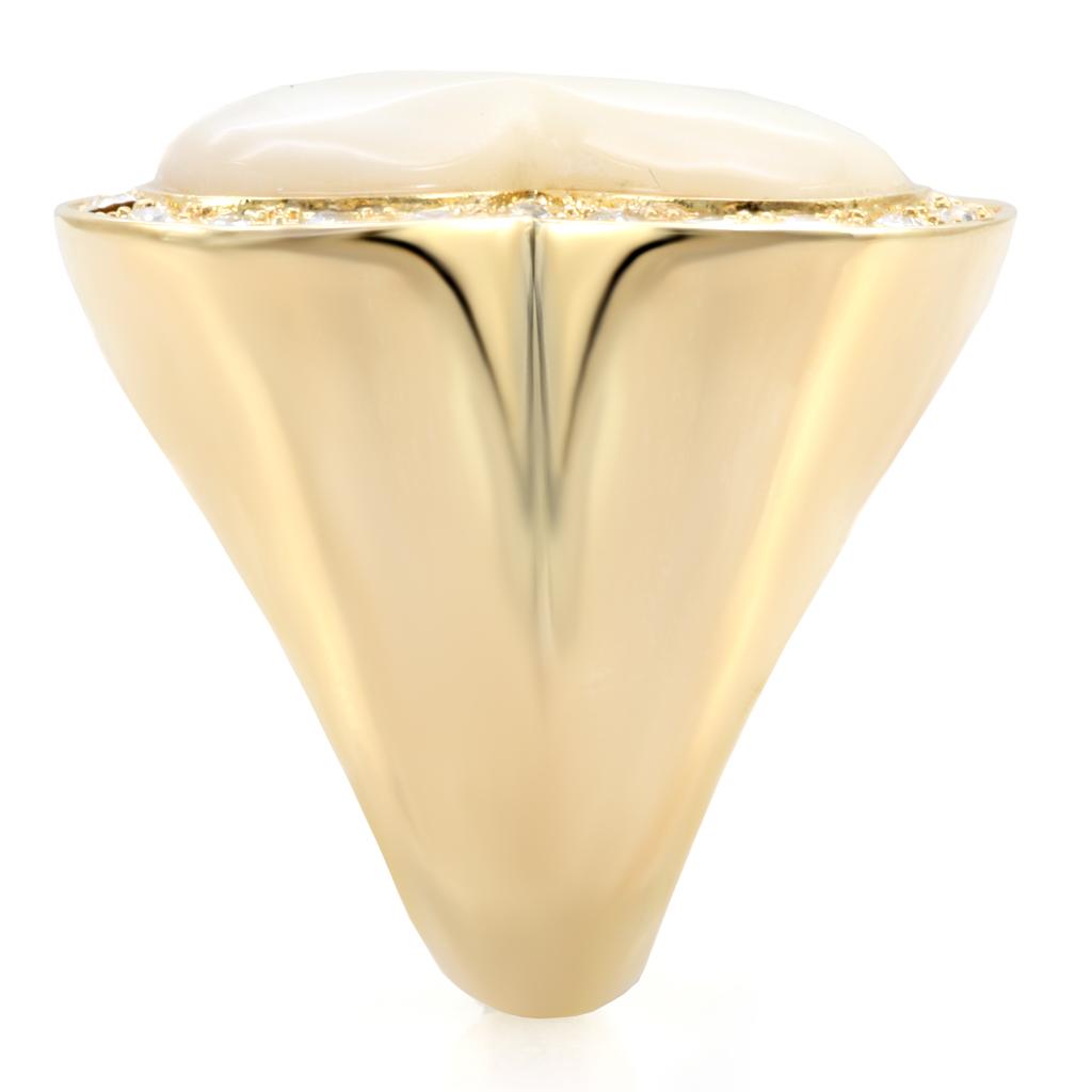 1W043 - Gold Brass Ring with Synthetic Synthetic Glass in White