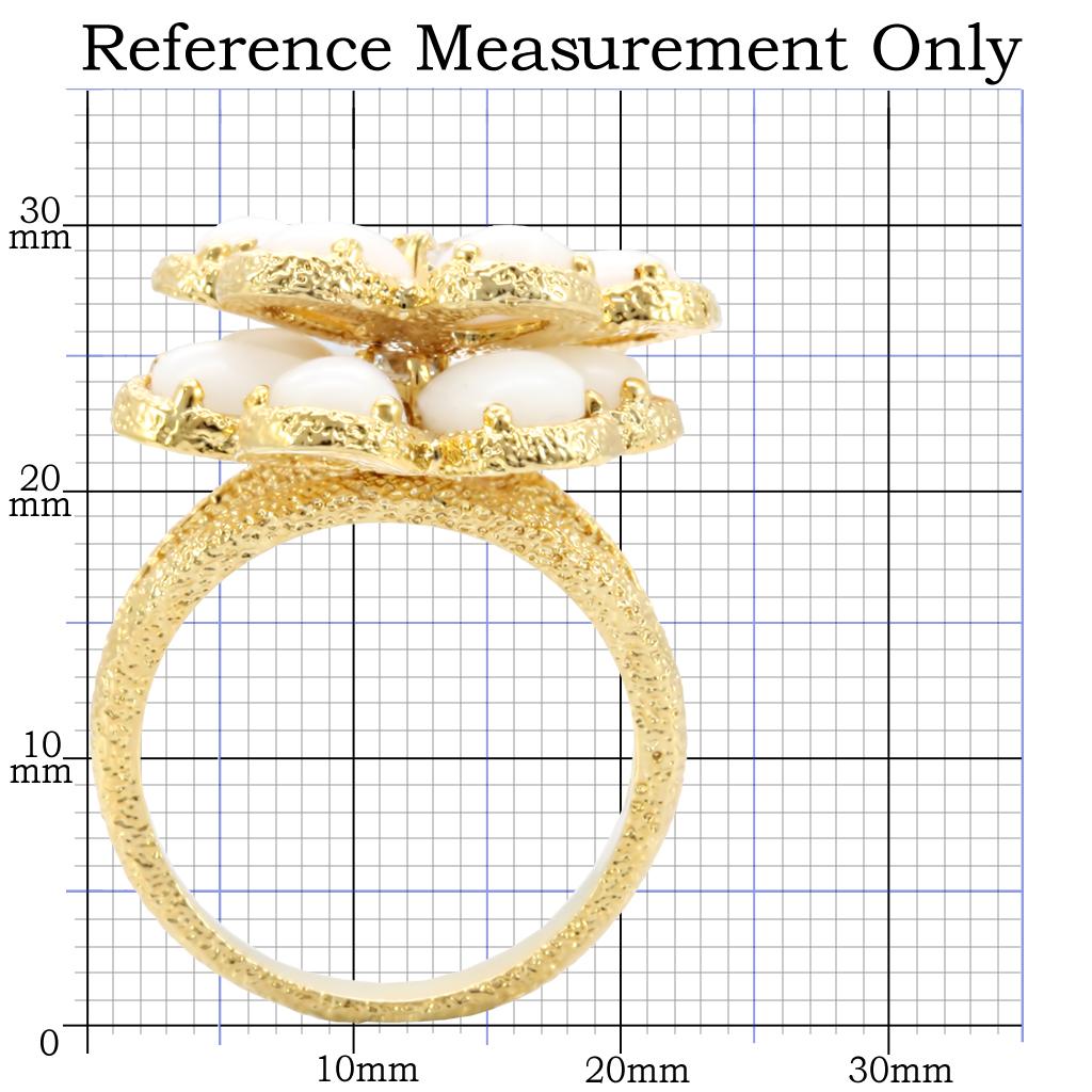 1W045 - Gold Brass Ring with Synthetic Synthetic Glass in White